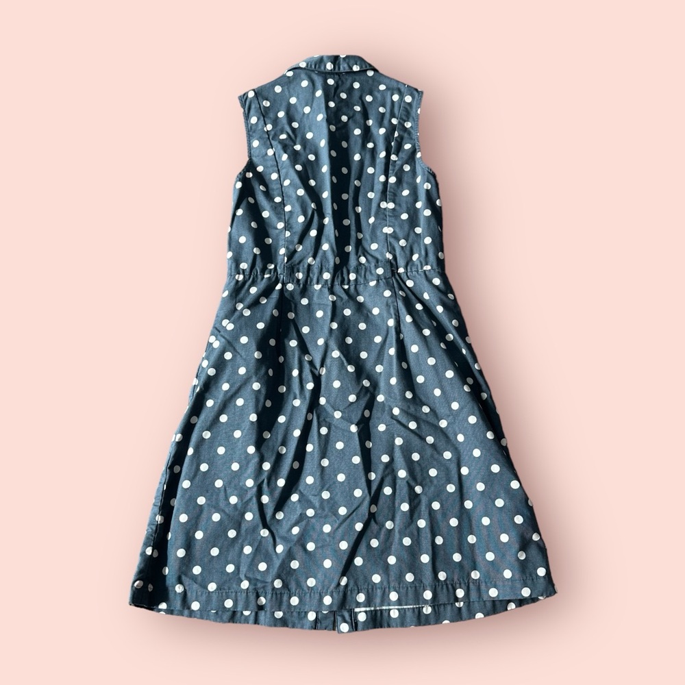 Woman’s Boden Blue Polka Dot Print Tank Top Collar Button Front Dress Size 12 - Picture 2 of 15